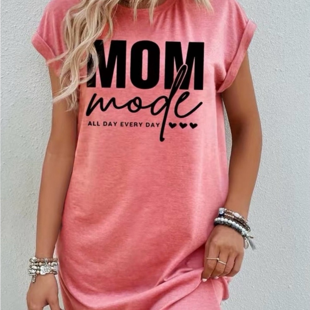 Pink 'Mom Mode' Vibrant Crew Neck Dress